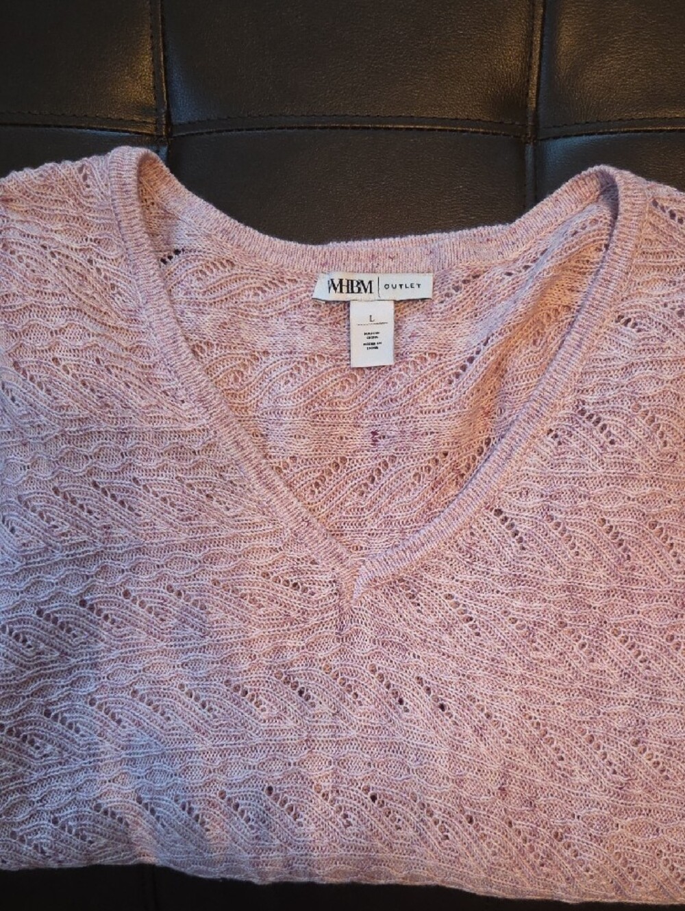 White House Black Market Pink Open-Stitch V-Neck Sweater